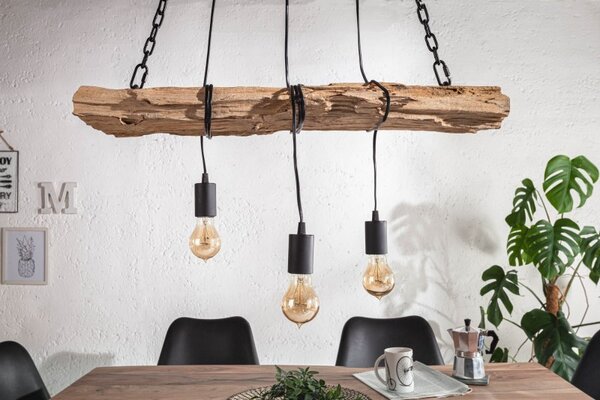 Industriální závěsná lampa Barracuda z masivního dřeva a kovu 73cm