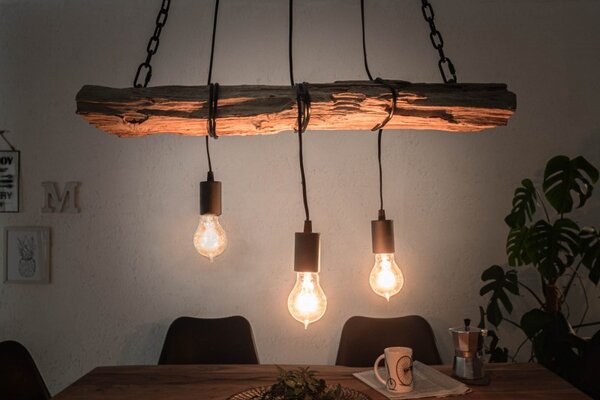 Industriální závěsná lampa Barracuda z masivního dřeva a kovu 73cm