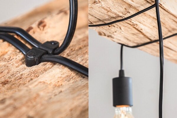 Industriální závěsná lampa Barracuda z masivního dřeva a kovu 152cm