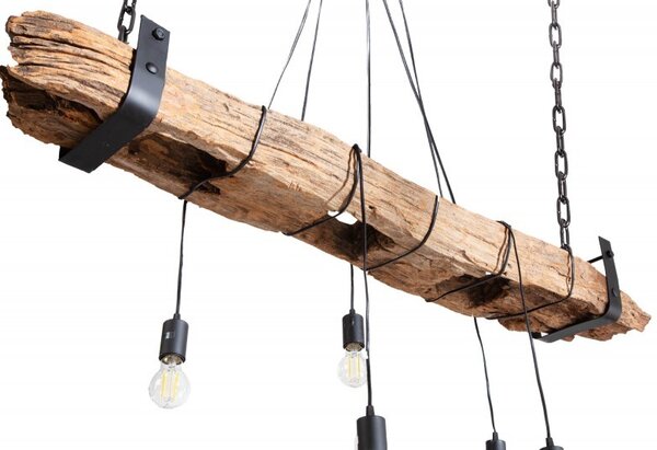 Industriální závěsná lampa Barracuda z masivního dřeva a kovu 152cm