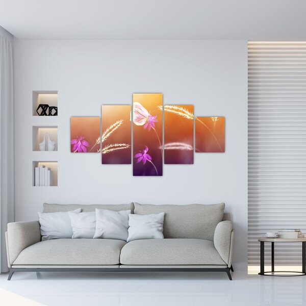 Obraz - Růžový motýl (125x70 cm)