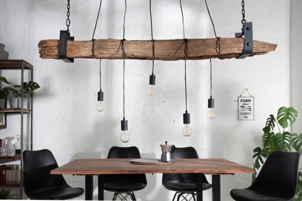 Industriální závěsná lampa Barracuda z masivního dřeva a kovu 152cm