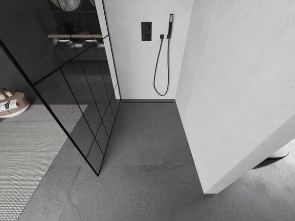 Mexen Kioto, sprchová zástěna Walk-In 80 x 200 cm, 8mm čiré sklo černý vzor, ​​grafitový profil, 800-080-101-95-78