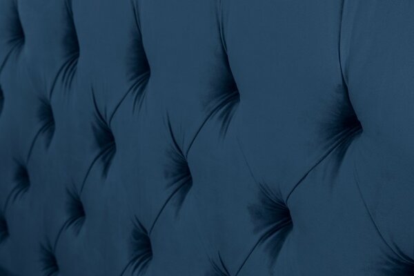Chesterfield manželská postel Kreon v modrém sametovém potahu na matraci 180x200cm