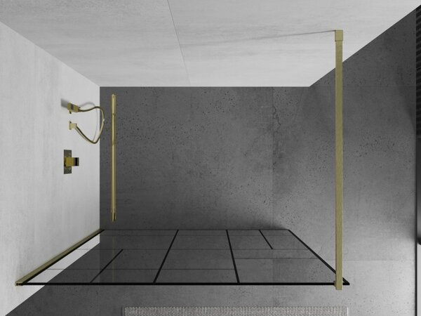 Mexen Kioto, sprchová zástěna Walk-In 80 x 200 cm, 8mm čiré sklo černý vzor, ​​zlatý matný profil, 800-080-101-55-78