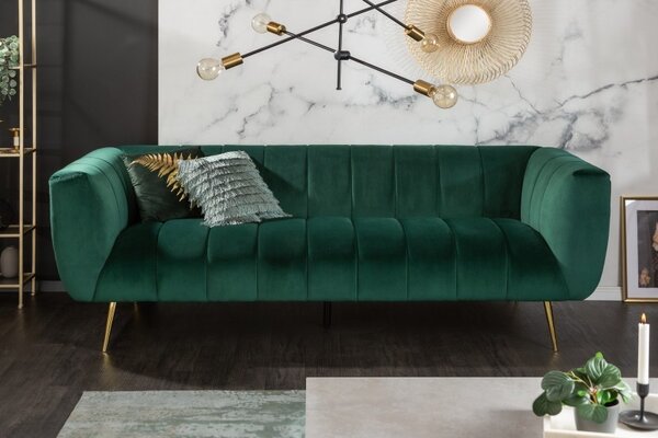 Art-deco sametová sedačka Vermont v zeleném prošívaném potahu 225cm