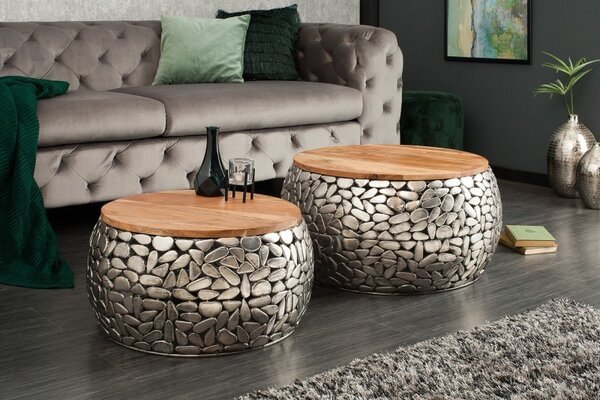 Extravagantní set dvou konferenčních stolků Riverstone stříbrná