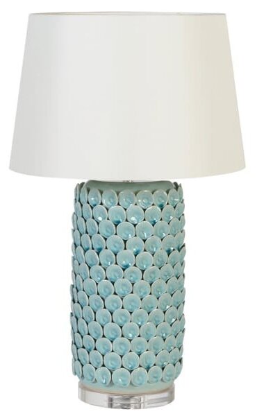 Art-deco porcelánová stolní lampa Azotea v tyrkysovém odstínu s textilním stínítkem 70cm