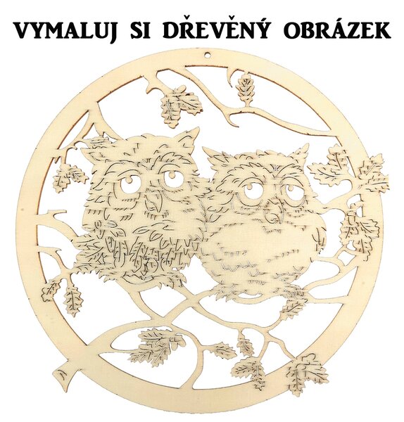 AMADEA Dřevěný obrázek k vymalování sovy v kolečku 20 cm