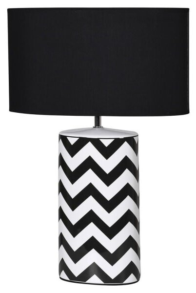 Moderní černo-bílá keramická stolní lampa Zigland s textilním stínítkem a geometrickým vzorem 65cm