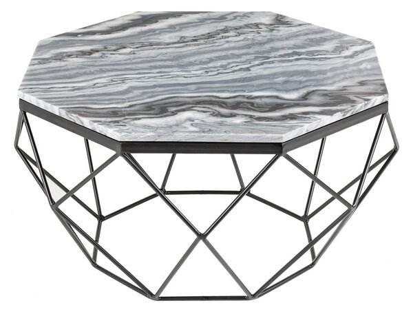 Art-deco stylový konferenční stolek Adamantino s šedou mramorovou deskou a černou konstrukcí 69cm