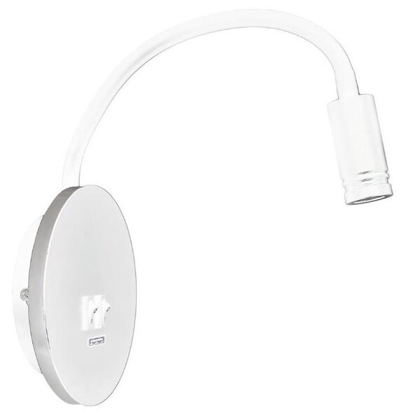 LED Flexibilní nástěnná lampička s USB BASE LED/8W+LED/2W/230V bílá/stříbrná