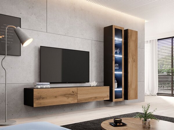 Obývací stěna Zigo III, Osvětlení: osvětlení LED - modré, Barva: černý / černý lesk 5902928697247