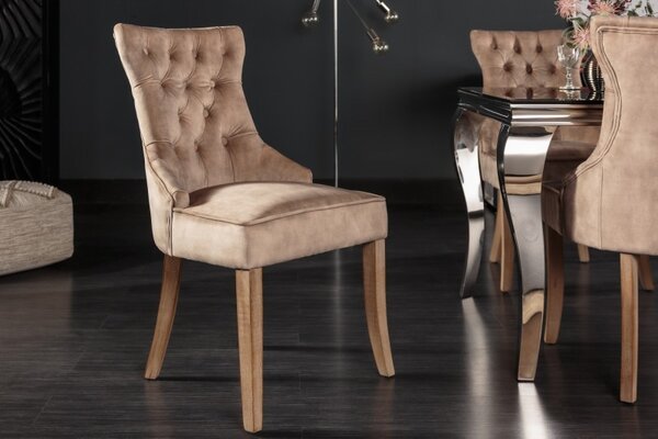 Stylová židle Torino s Chesterfield prošíváním se sametovým potahem hnědé barvy s klepadlem 96cm