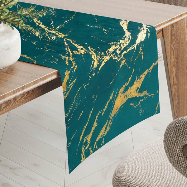 Biante Sametový běhoun na stůl Isabela IBL-025 Zlatý mramor na petrolejovém 20x120 cm