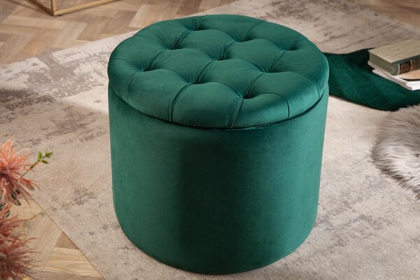 Zámecká designová smaragdová taburetka Modern Barock s úložným prostorem 50cm
