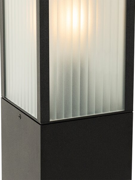 Stojací venkovní lampa černá s žebrovaným sklem 80 cm IP44 - Charlois