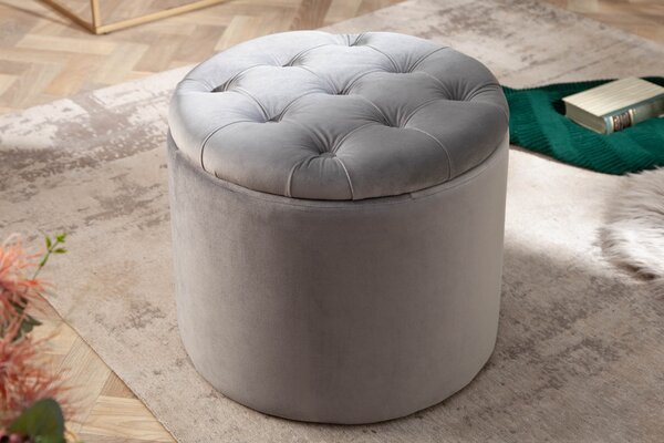 Kulatá stříbrná taburetka Modern Barock s úložným prostorem 50cm