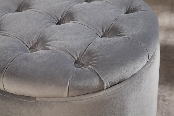 Kulatá stříbrná taburetka Modern Barock s úložným prostorem 50cm