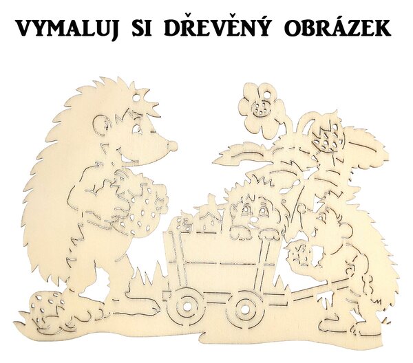 AMADEA Dřevěný obrázek k vymalování ježci,16 cm