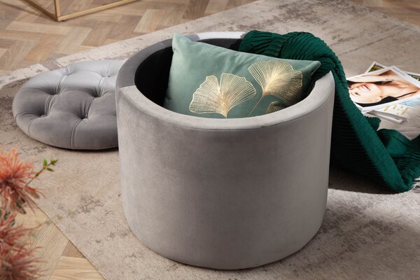 Kulatá stříbrná taburetka Modern Barock s úložným prostorem 50cm