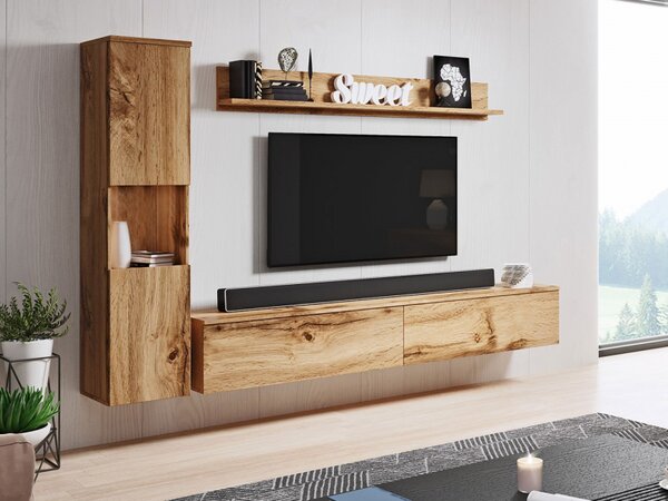 Obývací stěna Bamisio BR, Barva: bílá / bílý lesk, Osvětlení: bez osvětlení 5903211124204