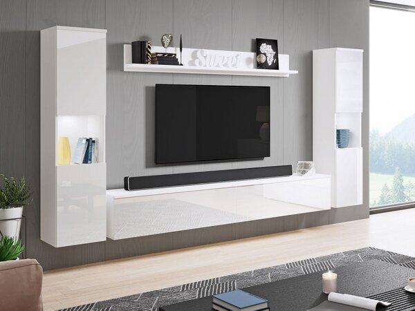 Obývací stěna Bamisio XL, Barva: matera / bílý lesk, Osvětlení: bez osvětlení 5903211276200