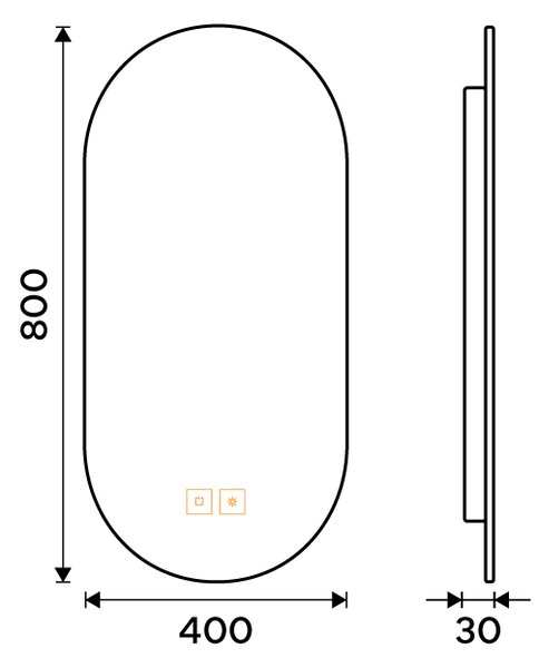 LED zrcadlo s podsvícením, 40 x 80, dotykový senzor