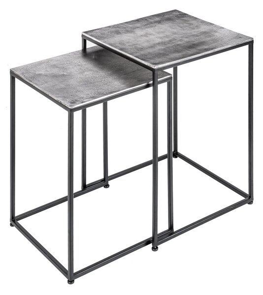 Moderní šedý set příručních stolků Elements se čtvercovou deskou a černou konstrukcí z kovu 40cm