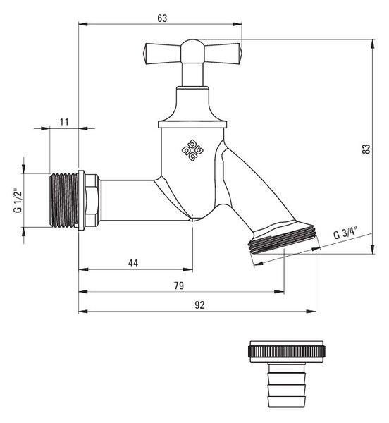 Deante Deante, zahradní ventil s adaptérem 1/2"x3/4", chromová, DEA-VFA_152M