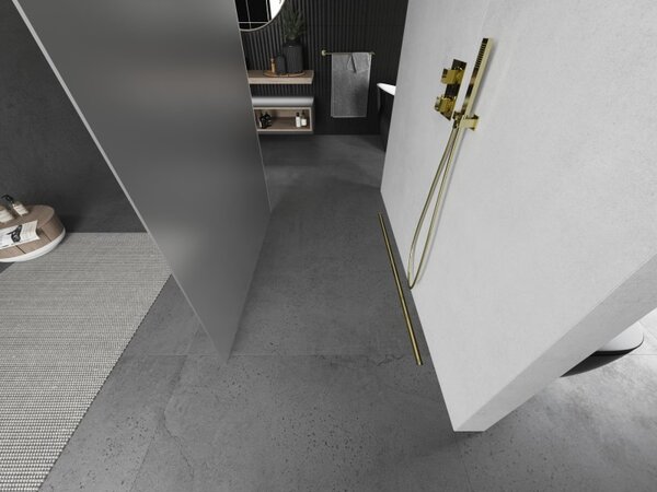 Mexen Kioto, sprchová zástěna Walk-In 130 x 200 cm, 8mm sklo námraza, zlatý matný profil, 800-130-002-55-30