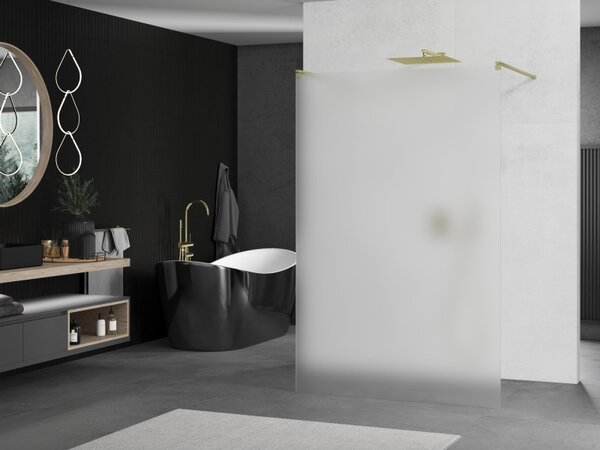 Mexen Kioto, sprchová zástěna Walk-In 130 x 200 cm, 8mm sklo námraza, zlatý matný profil, 800-130-002-55-30