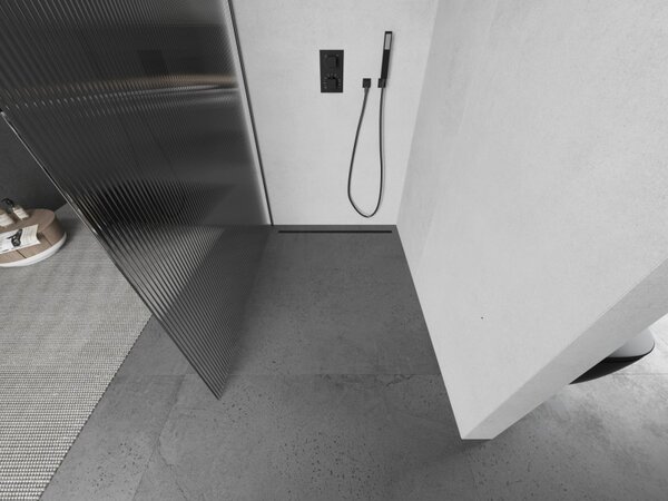 Mexen Kioto, sprchová zástěna Walk-In 70 x 200 cm, 8mm sklo s žebrovým vzorem, grafitový profil, 800-070-101-95-09