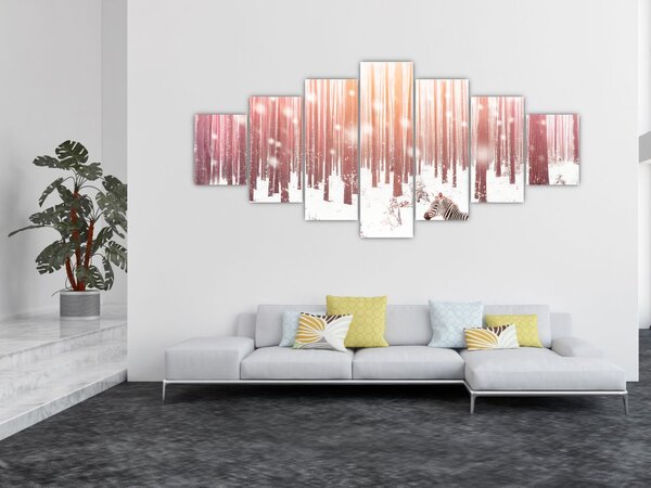 Obraz - Zebra v zasněženém lese (210x100 cm)