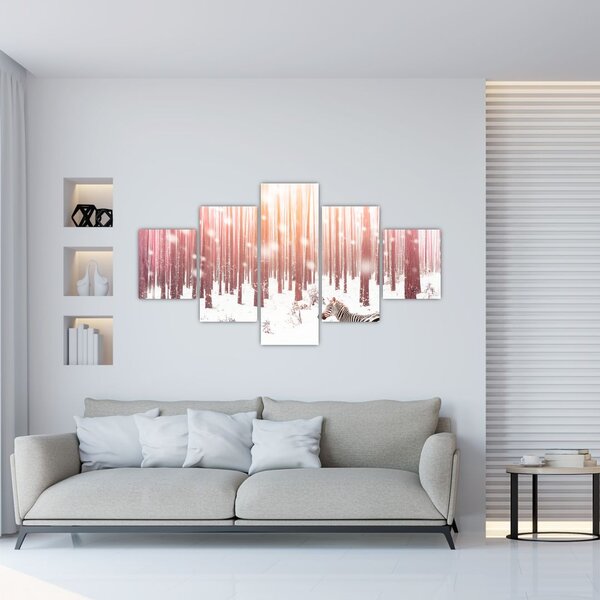 Obraz - Zebra v zasněženém lese (125x70 cm)