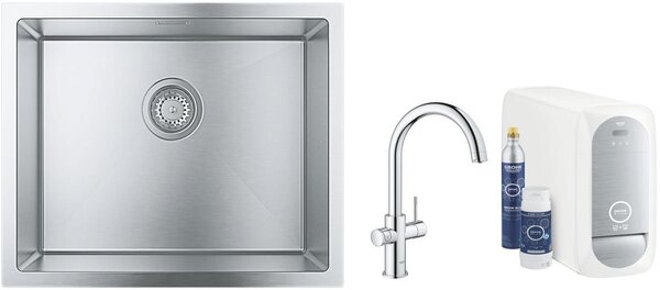 Sada kuchyňská baterie s filtrem Grohe Blue 31455001, ocelový dřez Grohe K700 31726SD0