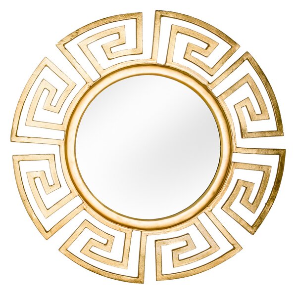 Art deco kulaté nástěnné zrcadlo Euphoria se zlatým kovovým rámem s geometrickým vzorem a hladkým lesklým povrchem 85 cm