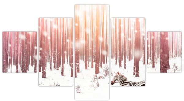 Obraz - Zebra v zasněženém lese (125x70 cm)