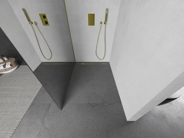 Mexen Kioto L, sprchová zástěna Walk-In 70 x 200 cm, 8mm sklo vzor zrcadlo, zlatý matný profil, 800-070-103-55-50
