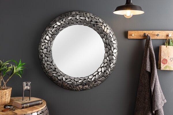 Art-deco kruhové nástěnné zrcadlo Riverstone ve stříbrné barvě 82cm