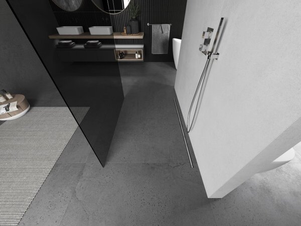 Mexen Kioto, sprchová zástěna Walk-In 100 x 200 cm, 8mm šedé sklo, broušená ocel profil, 800-100-002-97-40