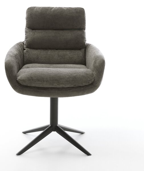DELIFE Jídelní židle Abelia-Flex s područkami bouclé měkký tmavě béžová křížová podnož černá 360° otočný houpací funkce