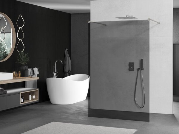 Mexen Kioto, sprchová zástěna Walk-In 100 x 200 cm, 8mm šedé sklo, broušená ocel profil, 800-100-002-97-40