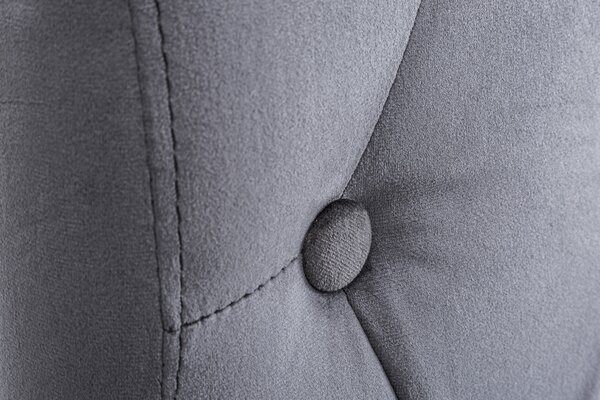 Moderní šedá sametová jídelní židle Valentino s prošívaným vysokým opěradlem s knoflíky a černými nožička 108 cm