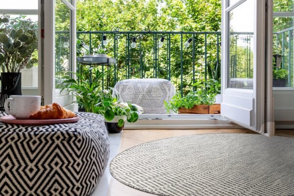 Koberec šňůrkový SIZAL LOFT 21198 kruh BOHO sloní kost / stříbrný / taupe