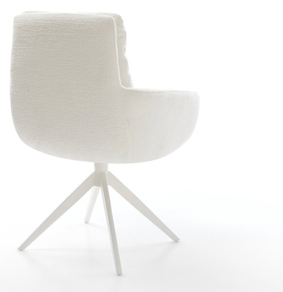 DELIFE Jídelní židle Abelia-Flex s područkami bouclé měkký béžová křížová podnož široká bílá 360° otočná houpací funkce