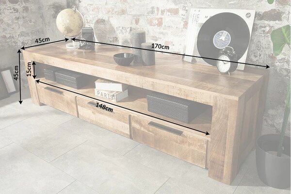 Stylový TV stolek z masivu Mango 170cm