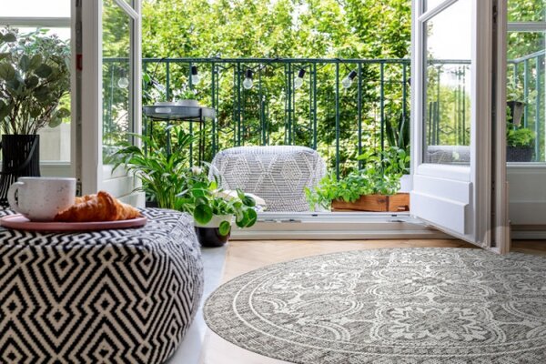 Koberec šňůrkový SIZAL LOFT 21193 kruh BOHO sloní kost / stříbrný / taupe