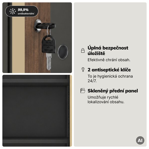 Kovová skříň s vitrínou antracitová, ořech, 900x1850x400 mm: AMELIA Eco Design