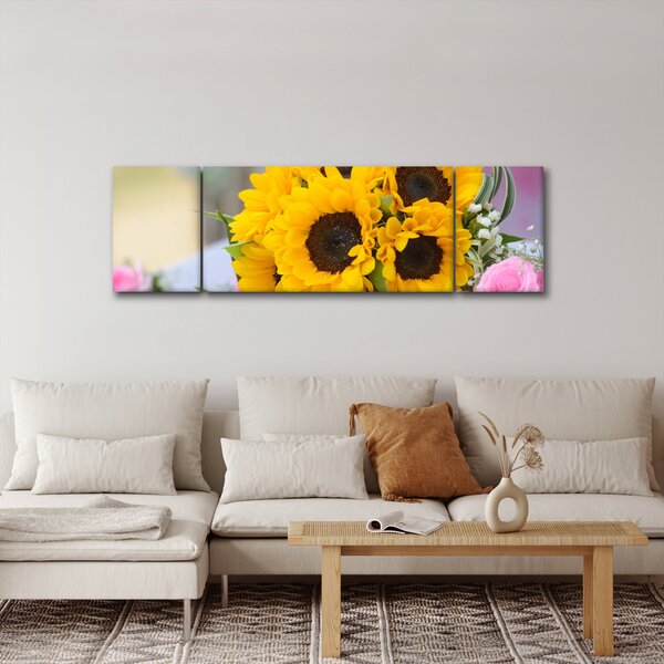 Obraz svatební kytice ze slunečnic (170x50 cm)